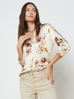 L'AGENCE Resort Collection|Print Edition|Dani Silk Blouse Buff Multi Tonal Rose Floral