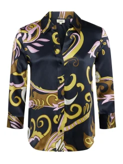 L'AGENCE Resort Collection|Print Edition|Dani Silk Blouse Olive Multi Abstract Scarf