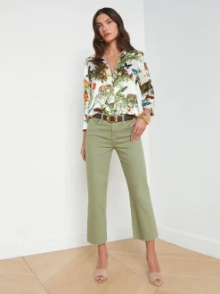 L'AGENCE Print Edition|Spring Collection|Dani Silk Blouse White Multi Butterfly Tiger Jungle