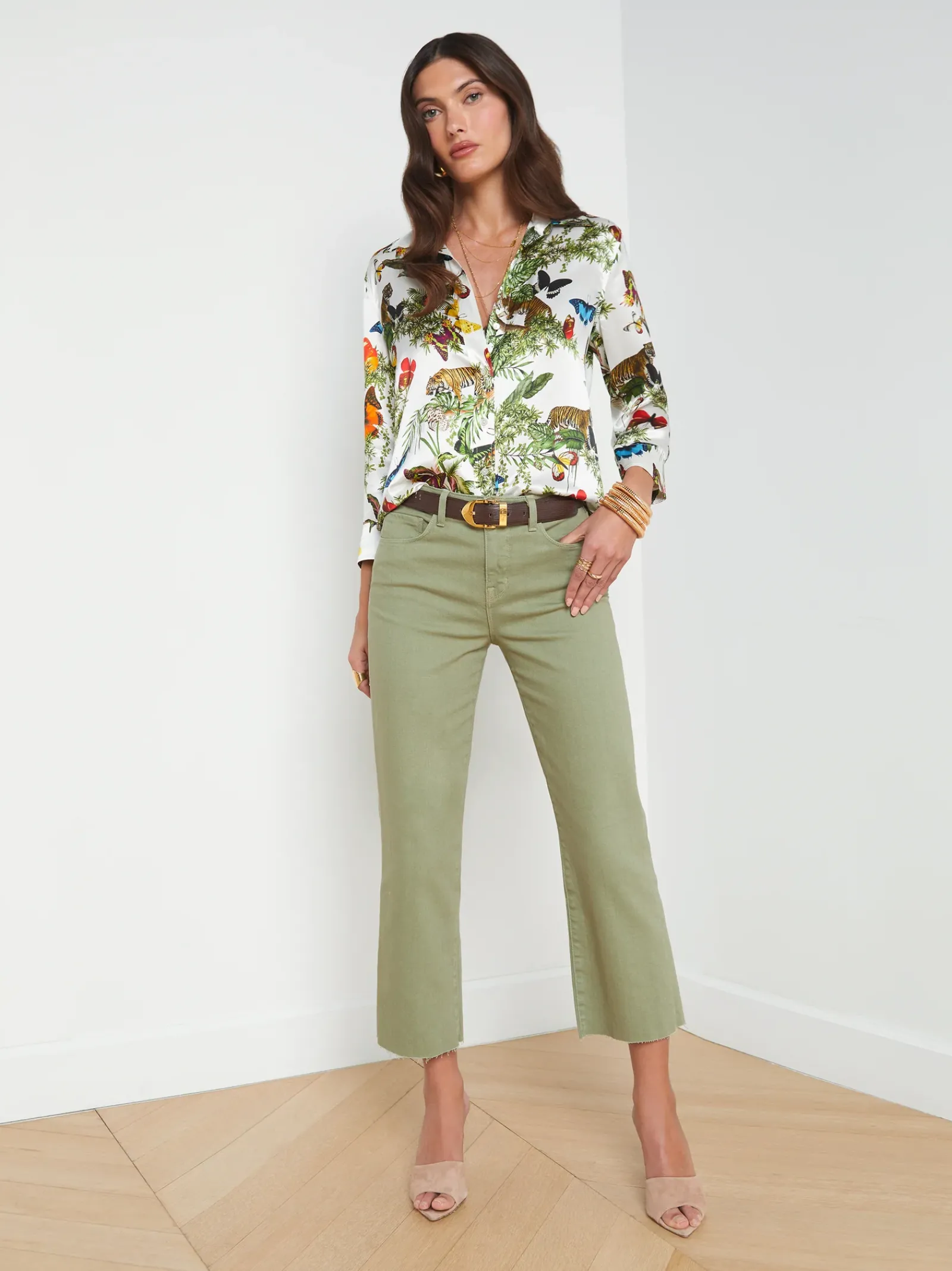 L'AGENCE Print Edition|Spring Collection|Dani Silk Blouse White Multi Butterfly Tiger Jungle