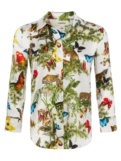 L'AGENCE Print Edition|Spring Collection|Dani Silk Blouse White Multi Butterfly Tiger Jungle