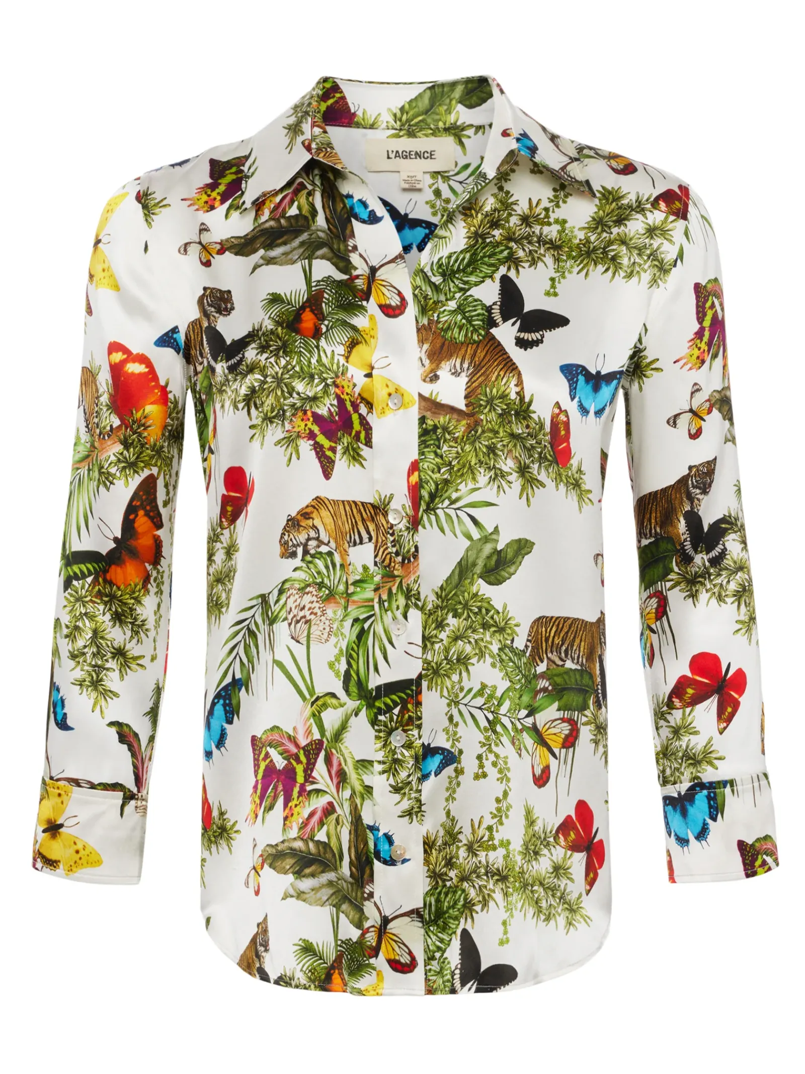 L'AGENCE Print Edition|Spring Collection|Dani Silk Blouse White Multi Butterfly Tiger Jungle