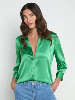L'AGENCE Spring Collection|Silks|Dani Silk Blouse Fern