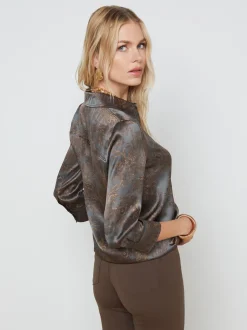 L'AGENCE Print Edition|Silks|Dani Silk Blouse Charcoal Multi Safari Scenic