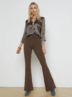 L'AGENCE Print Edition|Silks|Dani Silk Blouse Charcoal Multi Safari Scenic