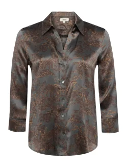 L'AGENCE Print Edition|Silks|Dani Silk Blouse Charcoal Multi Safari Scenic