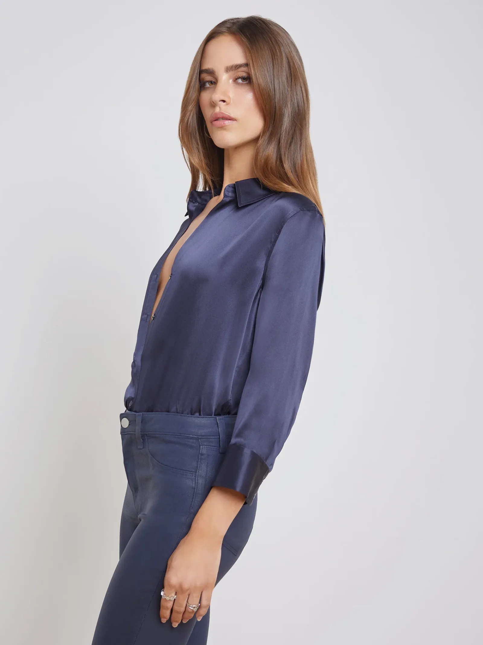 L'AGENCE Back in Stock|Silks|Dani Silk Blouse Midnight
