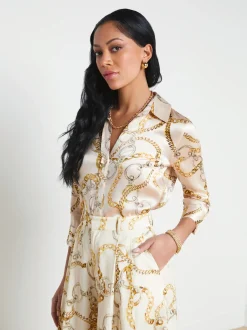 L'AGENCE Sets|Spring '24 Catalog|Dani Silk Blouse Ecru Multi Oversized Chain