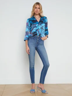 L'AGENCE Spring Collection|Print Edition|Dani Silk Blouse Blue Multi Jungle Toile