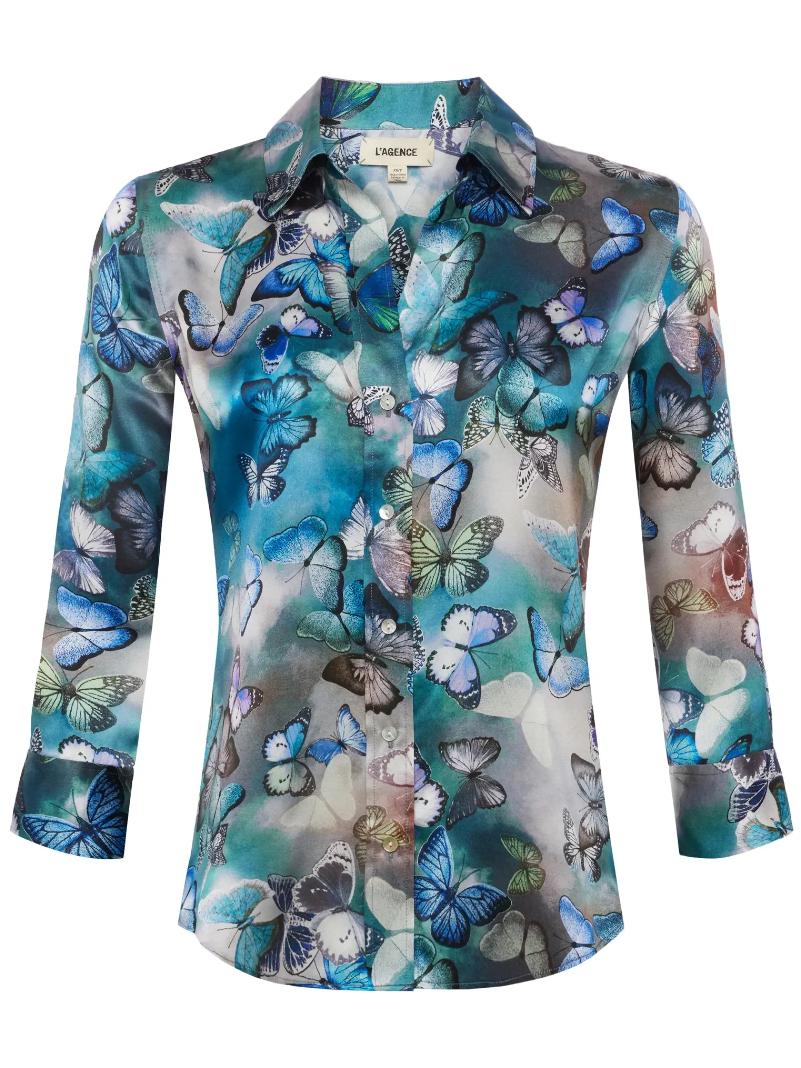 L'AGENCE Spring Collection|Print Edition|Dani Silk Blouse Blue Multi Cloud Butterfly