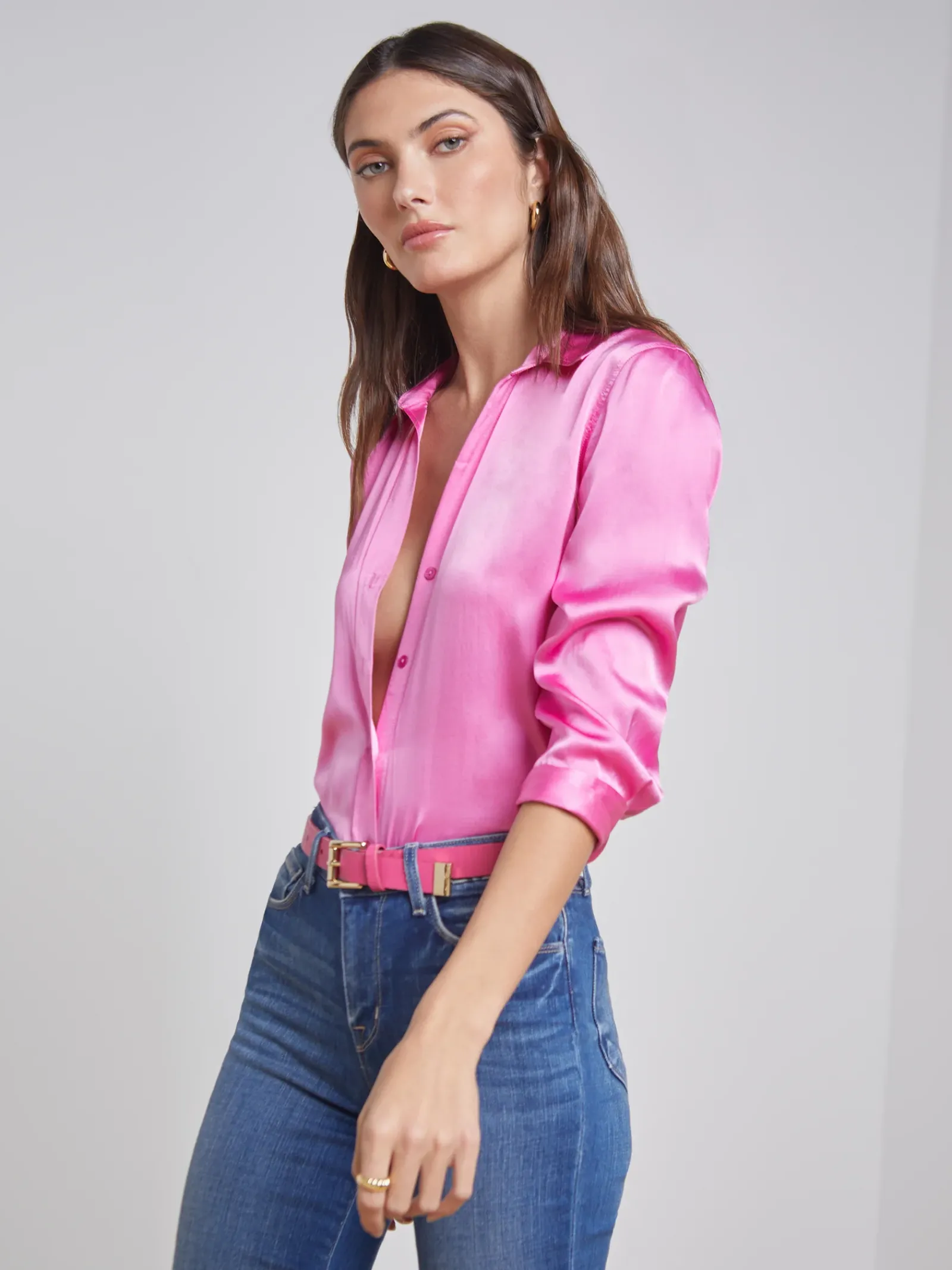 L'AGENCE Online Exclusives|Back in Stock|Dani Silk Blouse Magenta Pink