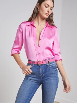 L'AGENCE Online Exclusives|Back in Stock|Dani Silk Blouse Magenta Pink