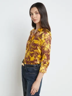 L'AGENCE Print Edition|Silks|Dani Silk Blouse Yellow Multi Safari Scenic