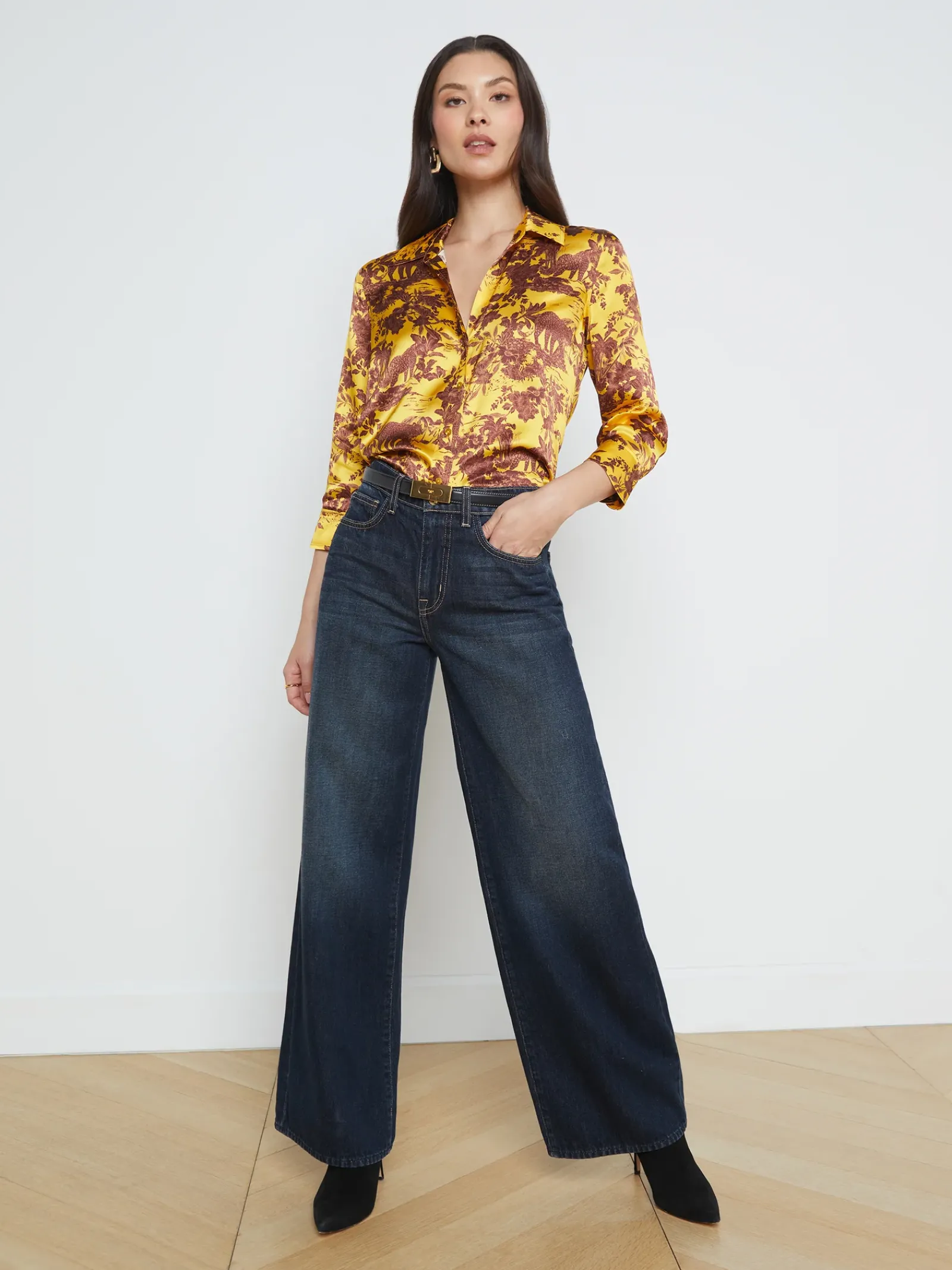 L'AGENCE Print Edition|Silks|Dani Silk Blouse Yellow Multi Safari Scenic