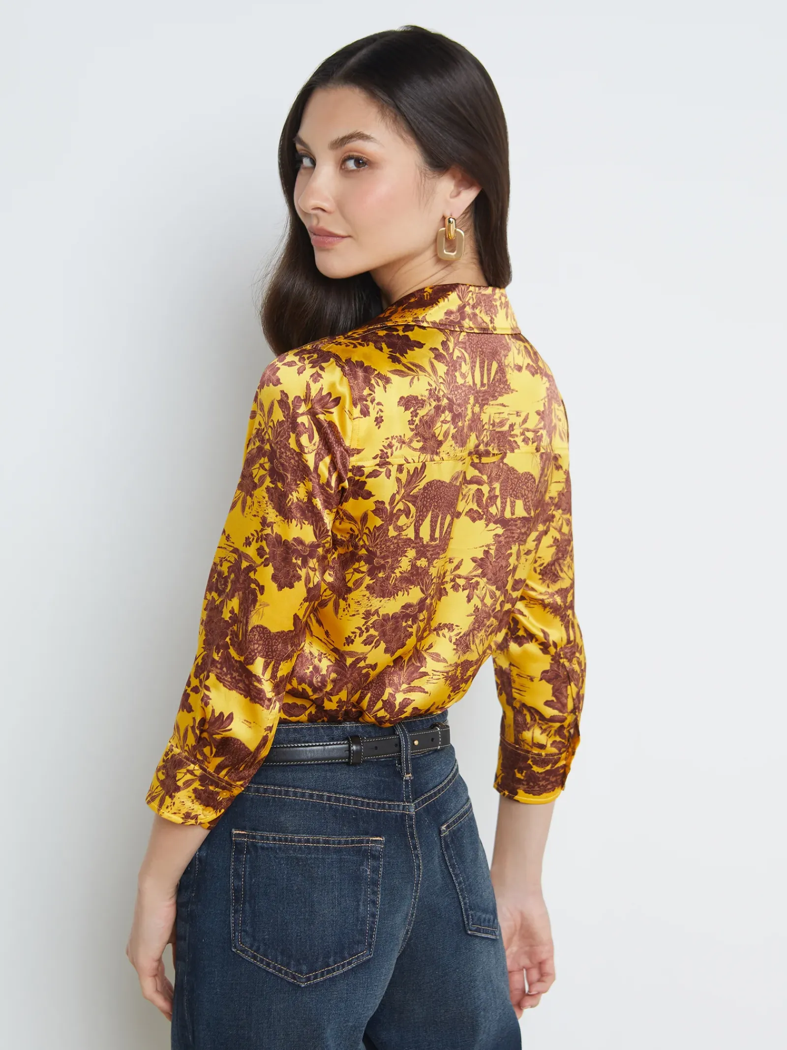 L'AGENCE Print Edition|Silks|Dani Silk Blouse Yellow Multi Safari Scenic
