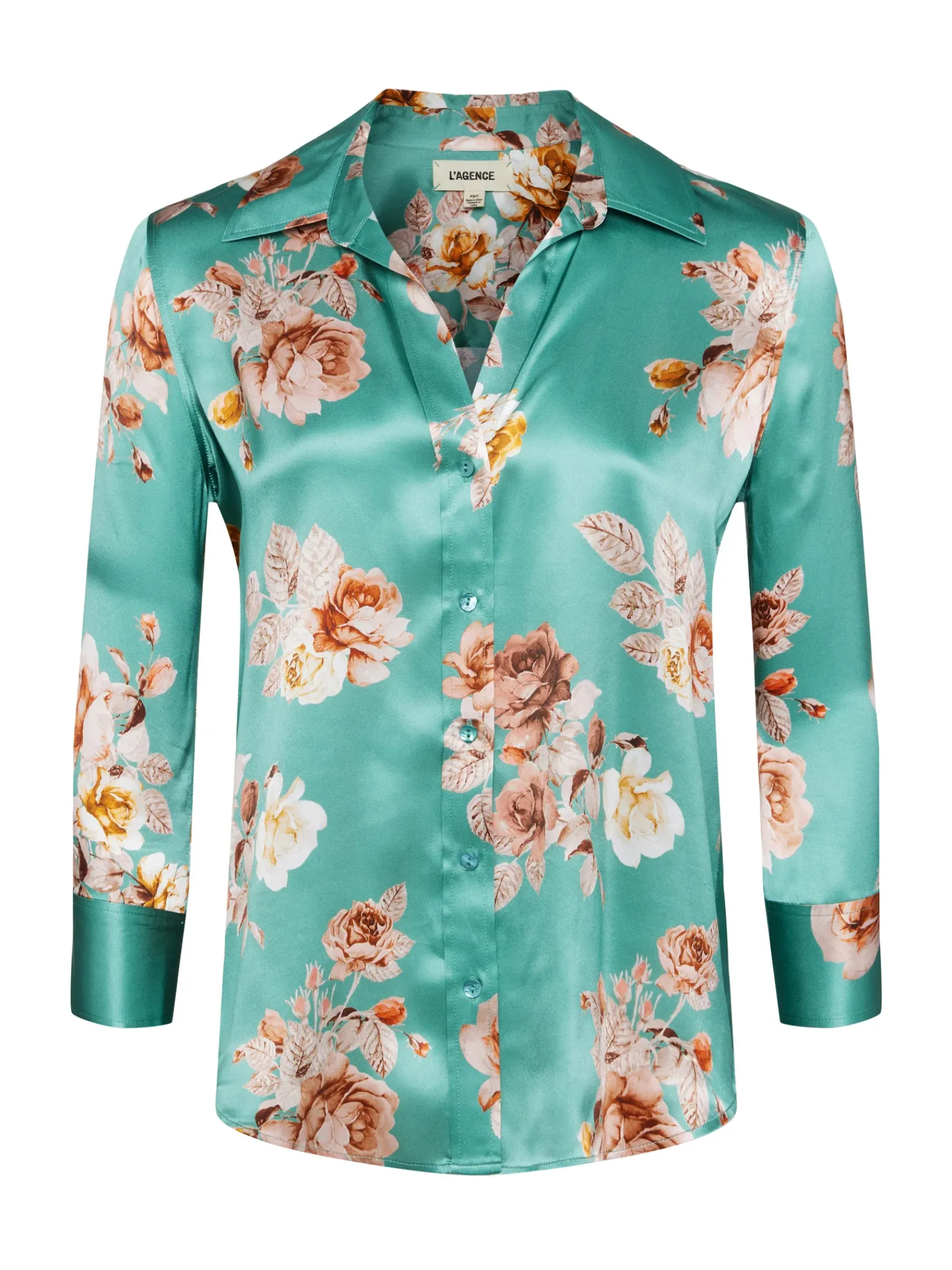 L'AGENCE Print Edition|Silks|Dani Silk Blouse Green Jasper Multi Tonal Rose Floral