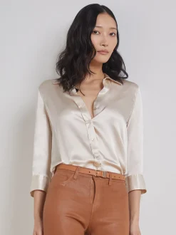 L'AGENCE Silks|Blouses & Tops|Dani Silk Blouse Champagne
