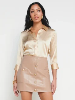 L'AGENCE Spring '24 Catalog|Spring Collection|Dani Silk Blouse Toasted Almond