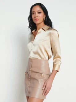 L'AGENCE Spring '24 Catalog|Spring Collection|Dani Silk Blouse Toasted Almond