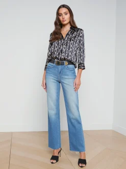 L'AGENCE Print Edition|Spring Collection|Dani Silk Blouse Black Multi Geo Chain