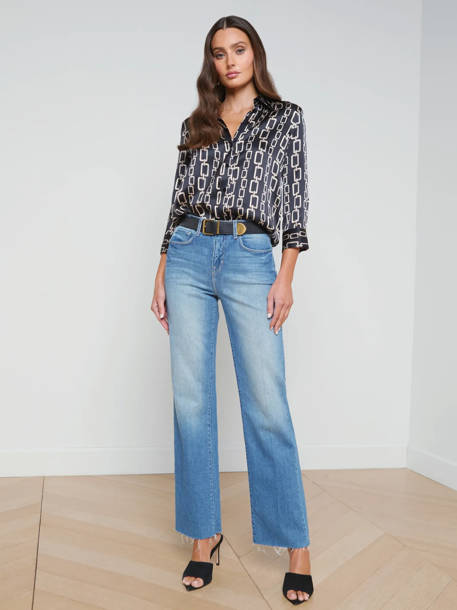 L'AGENCE Print Edition|Spring Collection|Dani Silk Blouse Black Multi Geo Chain