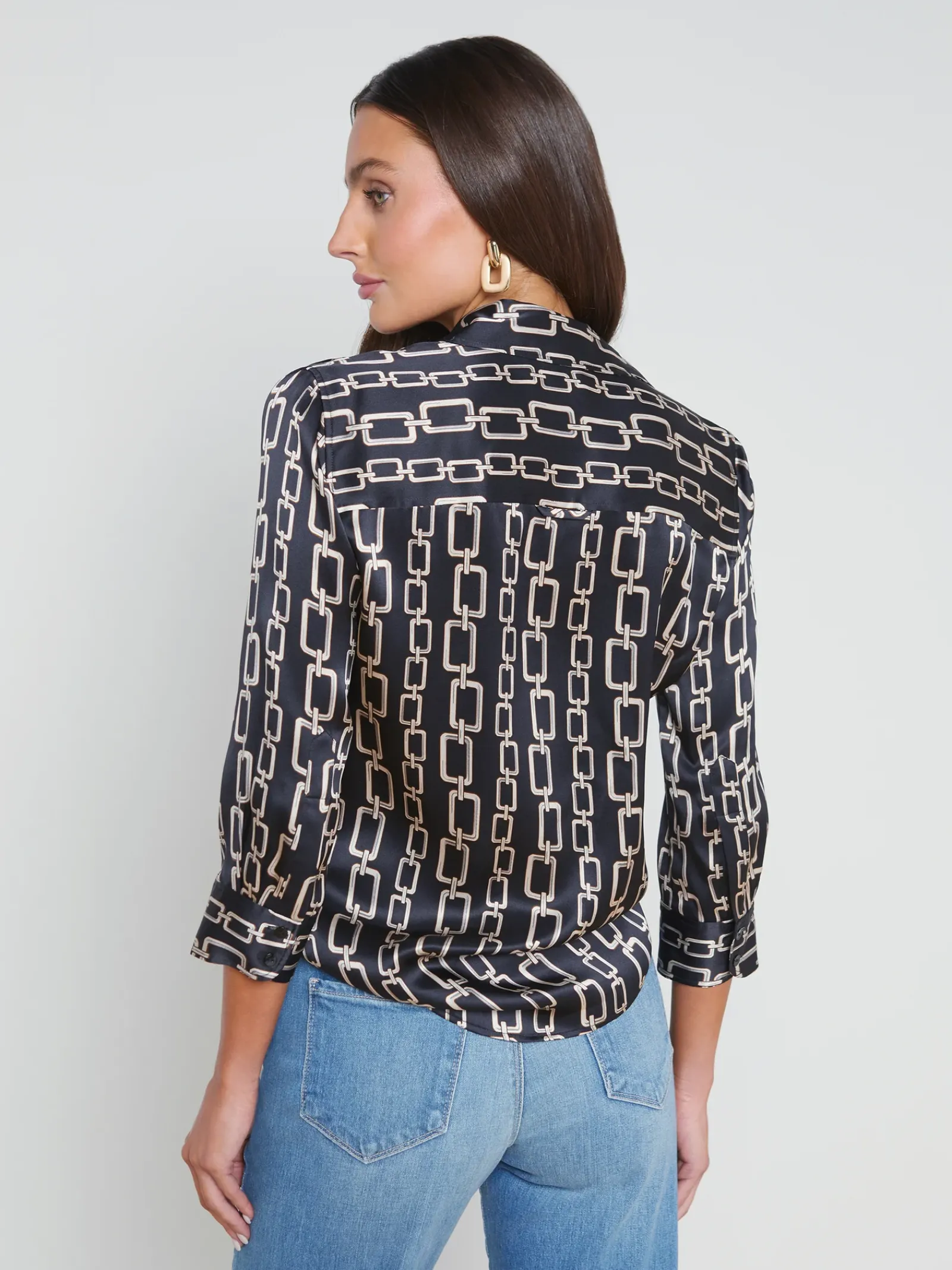 L'AGENCE Print Edition|Spring Collection|Dani Silk Blouse Black Multi Geo Chain