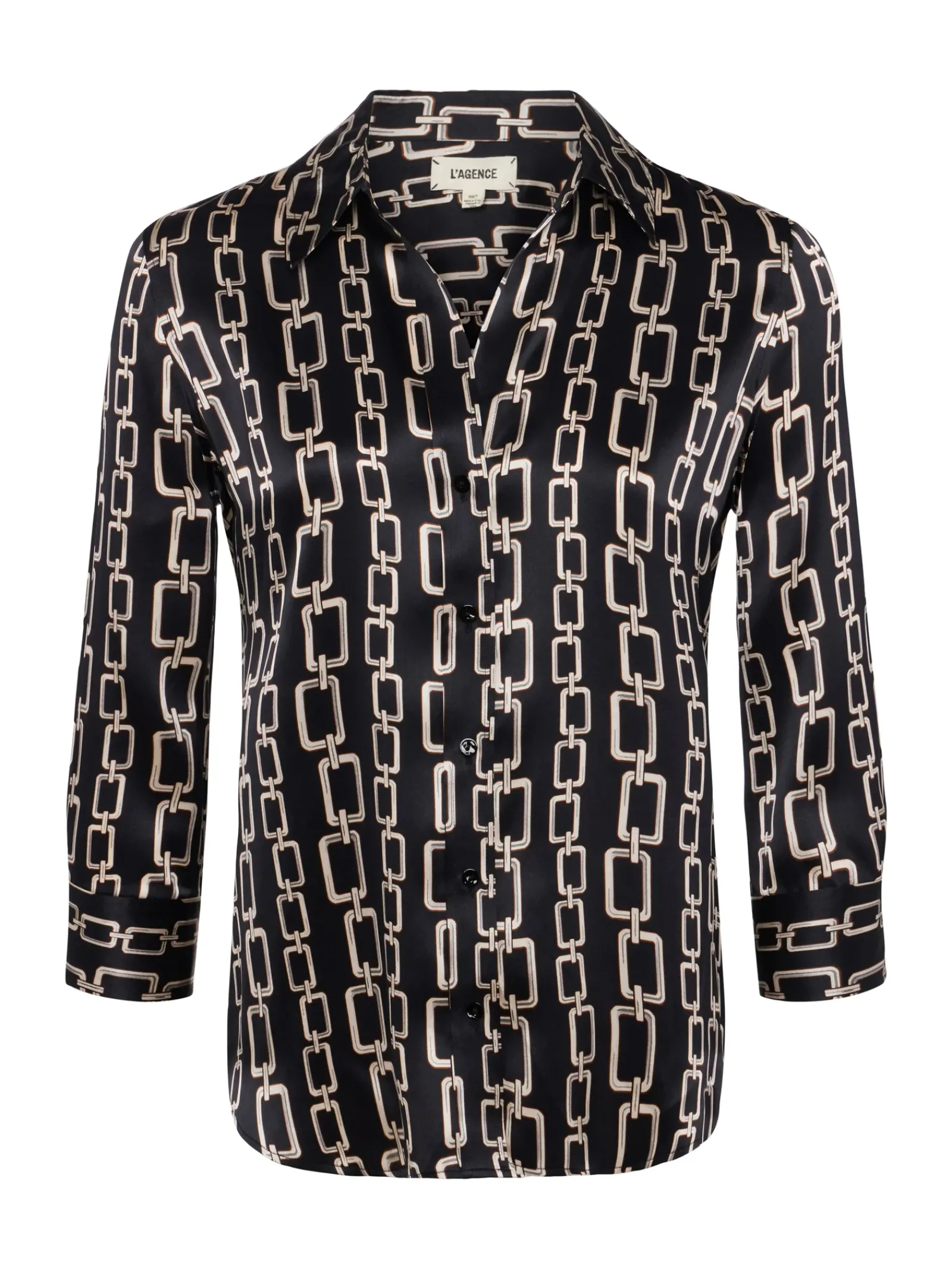 L'AGENCE Print Edition|Spring Collection|Dani Silk Blouse Black Multi Geo Chain