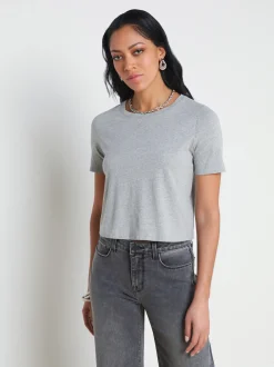 L'AGENCE Spring Collection|Tees|Donna Cotton Cropped Tee Heather Grey