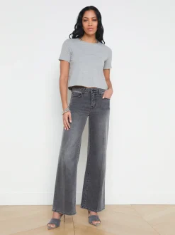 L'AGENCE Spring Collection|Tees|Donna Cotton Cropped Tee Heather Grey