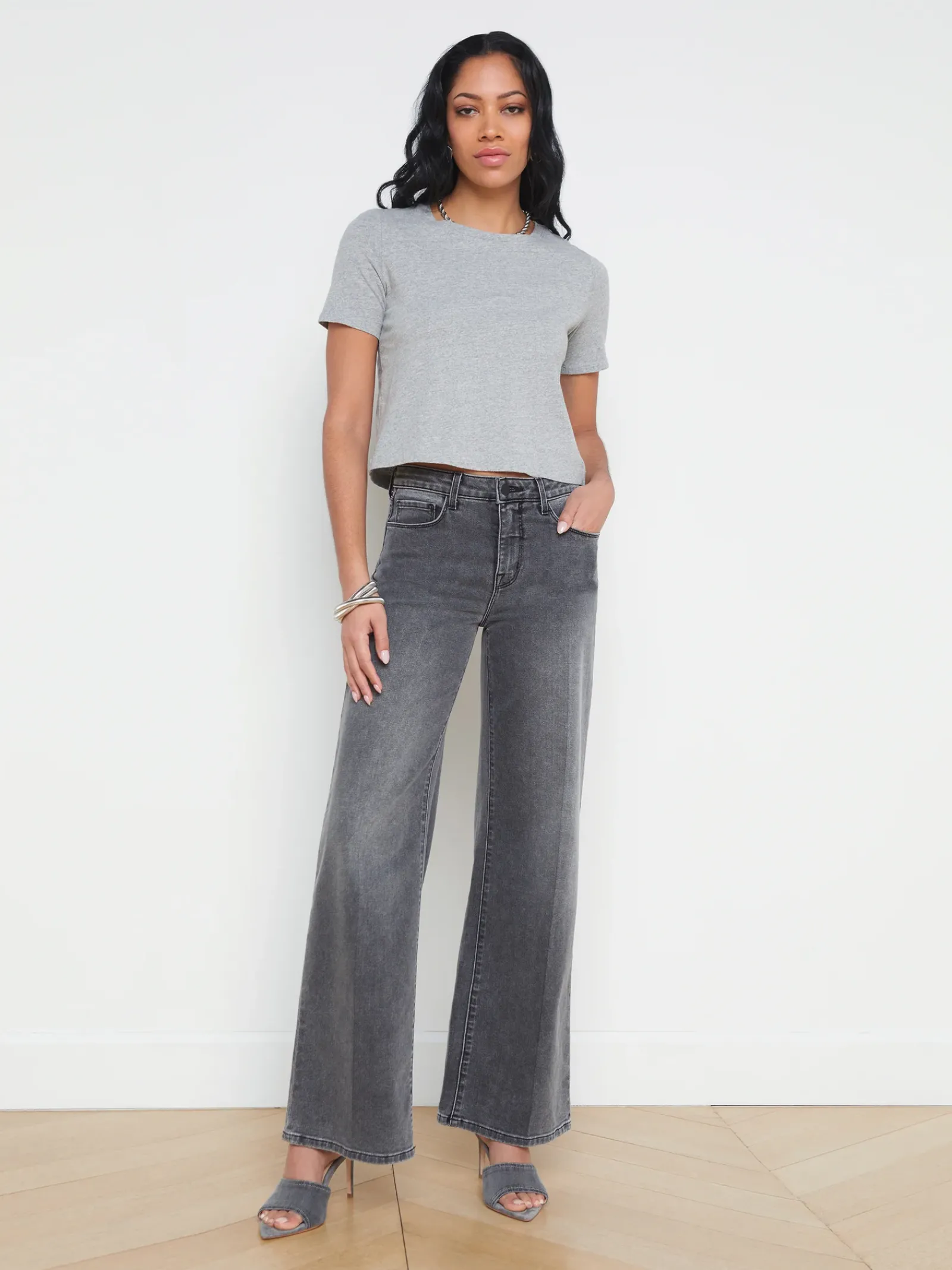 L'AGENCE Spring Collection|Tees|Donna Cotton Cropped Tee Heather Grey