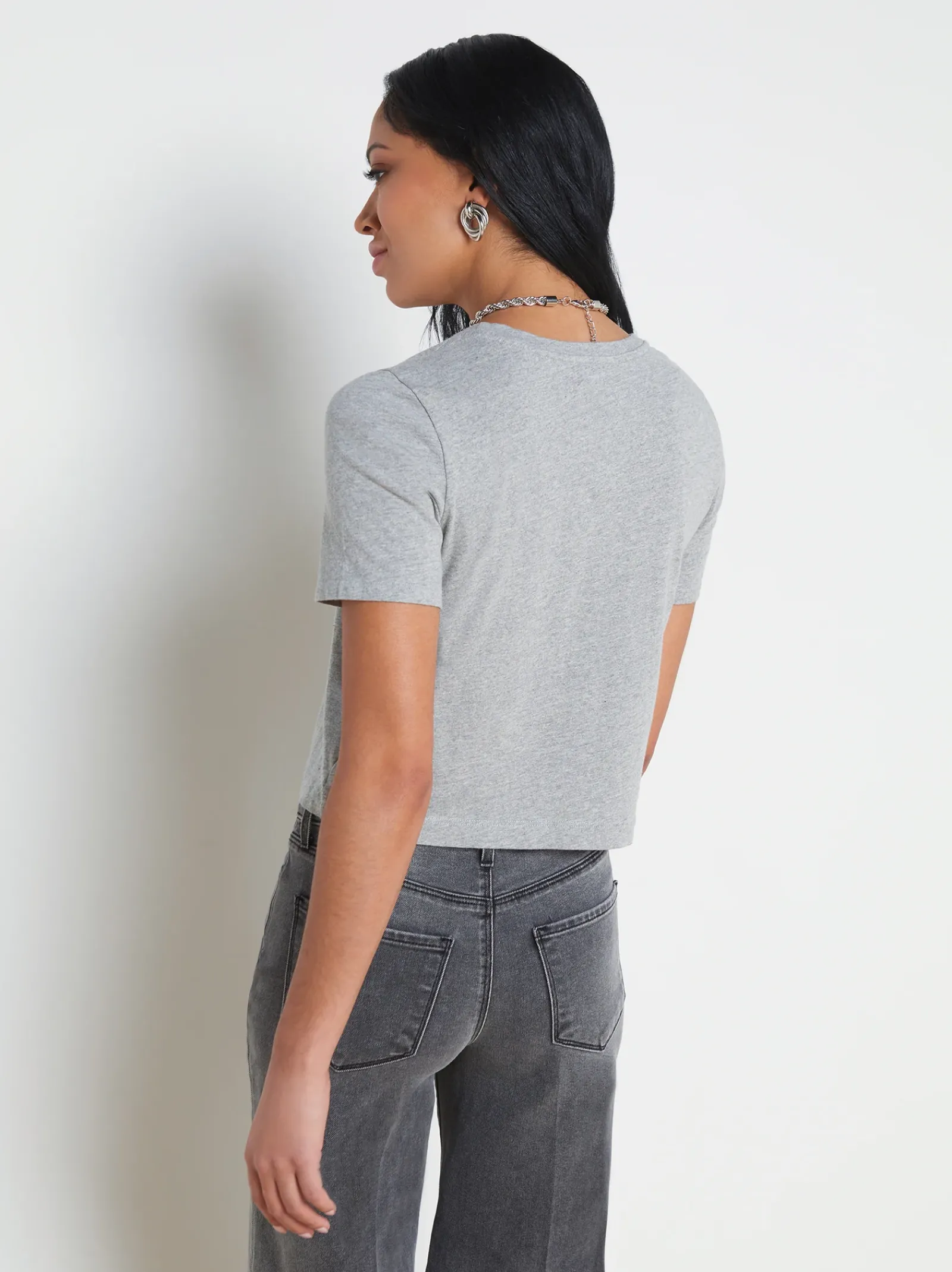 L'AGENCE Spring Collection|Tees|Donna Cotton Cropped Tee Heather Grey