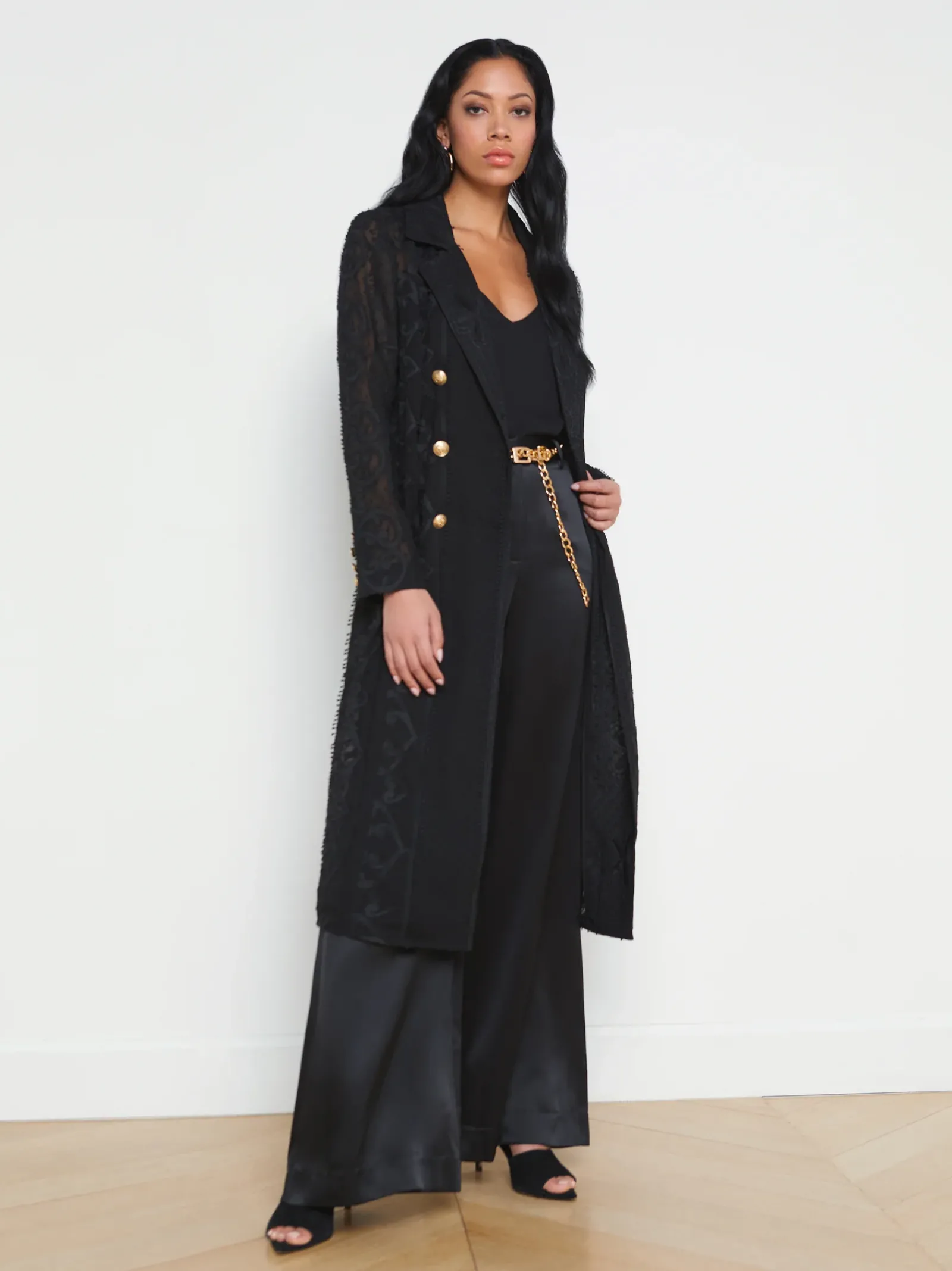L'AGENCE All Things Black|Spring Collection|Dottie Lace Trench Coat Black