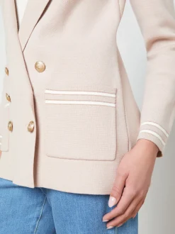 L'AGENCE Spring Collection|Best Sellers|Eileen Knit Boyfriend Blazer Ash Rose with Ivory/Gold Stripe