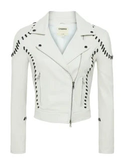 L'AGENCE Spring Collection|Leather|Eleana Whipstitch Leather Jacket Ivory/Black