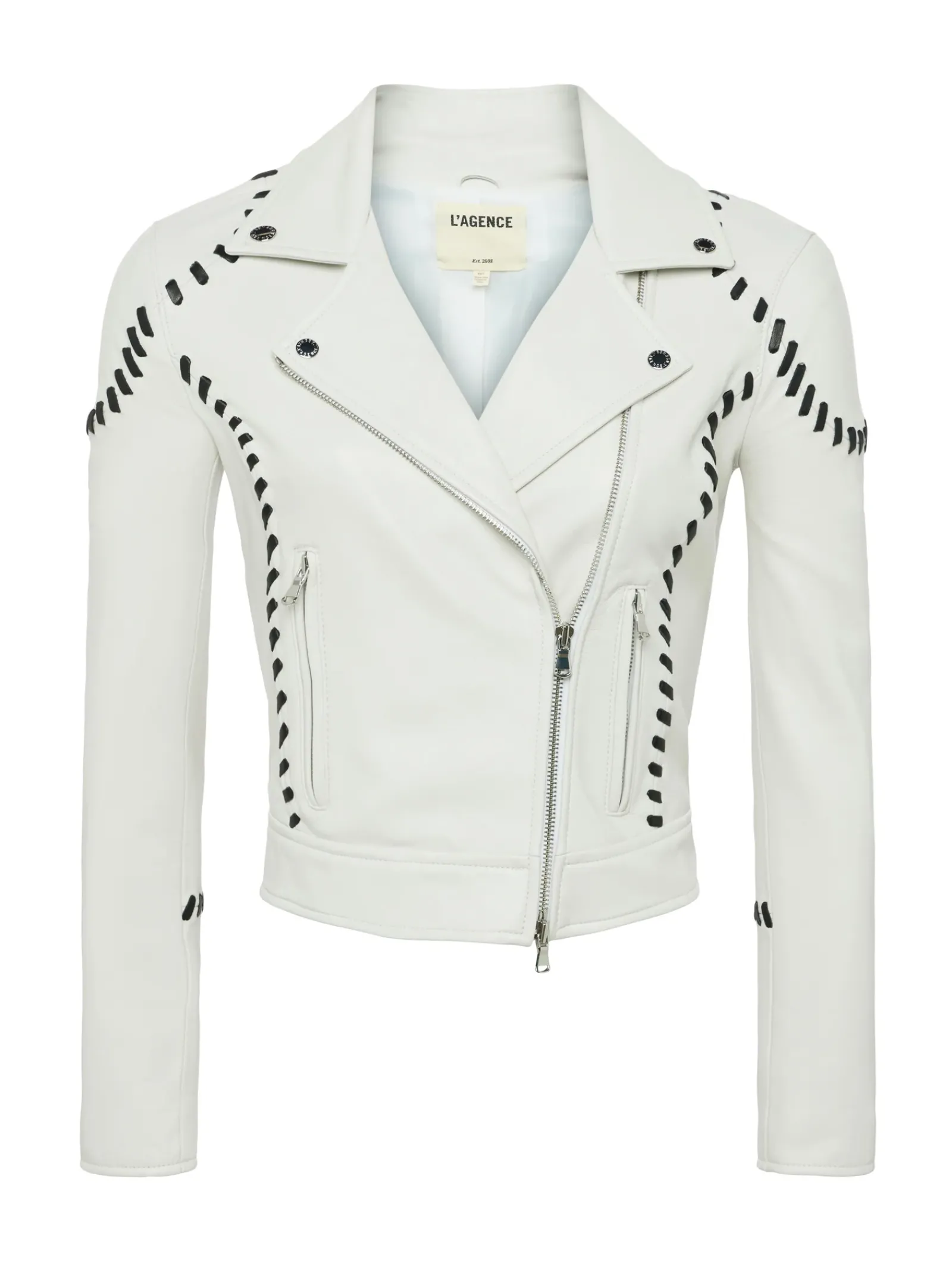 L'AGENCE Spring Collection|Leather|Eleana Whipstitch Leather Jacket Ivory/Black