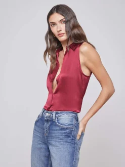 L'AGENCE Online Exclusives|Silks|Emmy Sleeveless Silk Blouse Dark Bordeaux