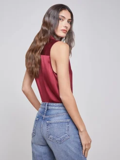 L'AGENCE Online Exclusives|Silks|Emmy Sleeveless Silk Blouse Dark Bordeaux