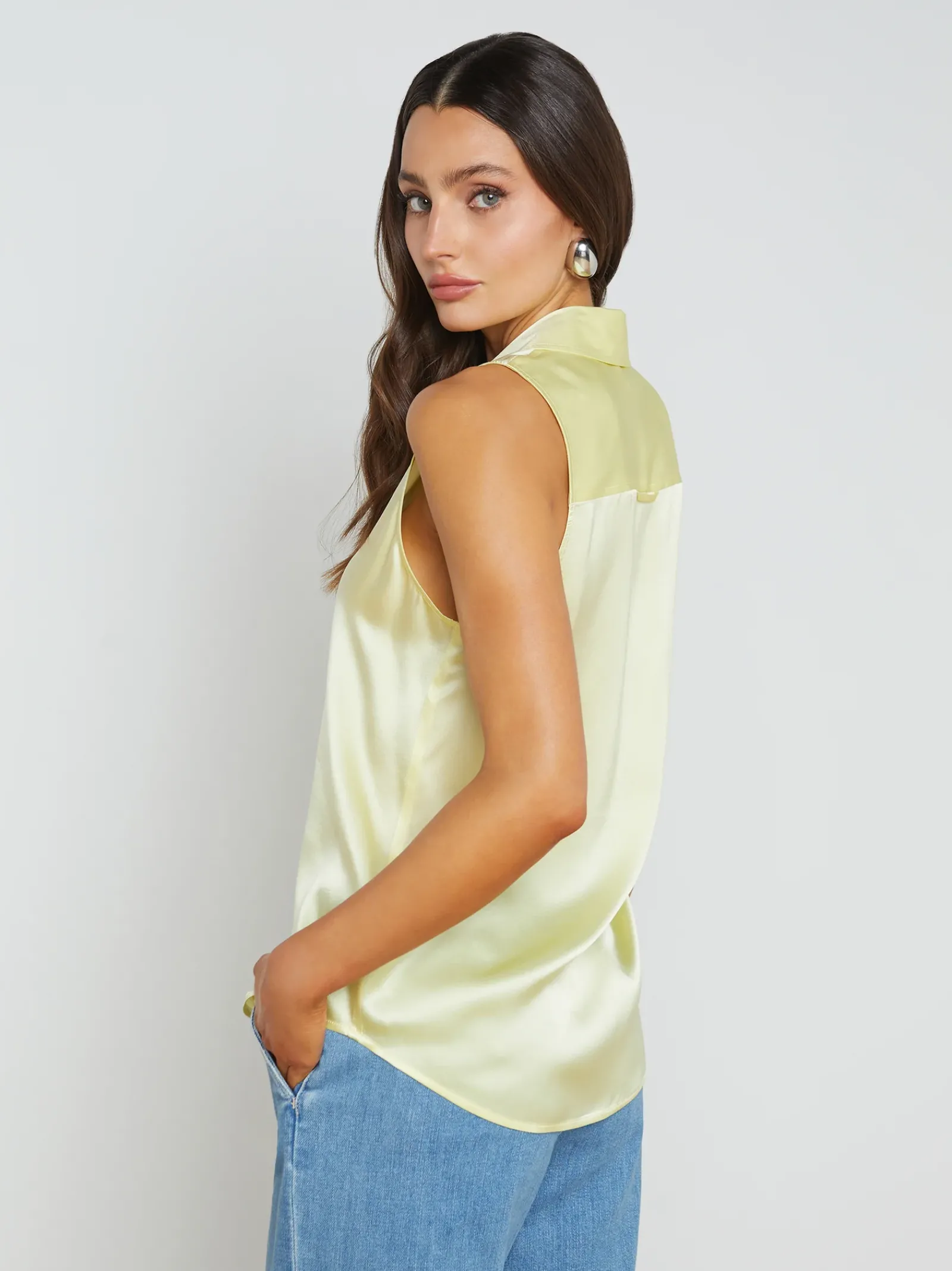 L'AGENCE Spring Collection|Silks|Emmy Sleeveless Silk Blouse Yellow Sorbet