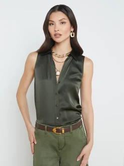 L'AGENCE Resort Collection|Silks|Emmy Sleeveless Silk Blouse Army