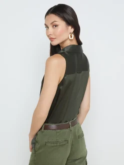 L'AGENCE Resort Collection|Silks|Emmy Sleeveless Silk Blouse Army