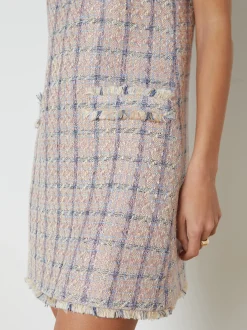 L'AGENCE Spring '24 Catalog|Spring Collection|Florian Tweed Shirtdress Tan/Dusty Pink/Blue