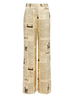 L'AGENCE Print Edition|Silks|Gavin Silk Wide-Leg Pant Vintage Tan Newspaper