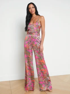 L'AGENCE Sets|Print Edition|Gavin Silk Wide-Leg Pant Rhodamine Multi Bright Pop Paisley