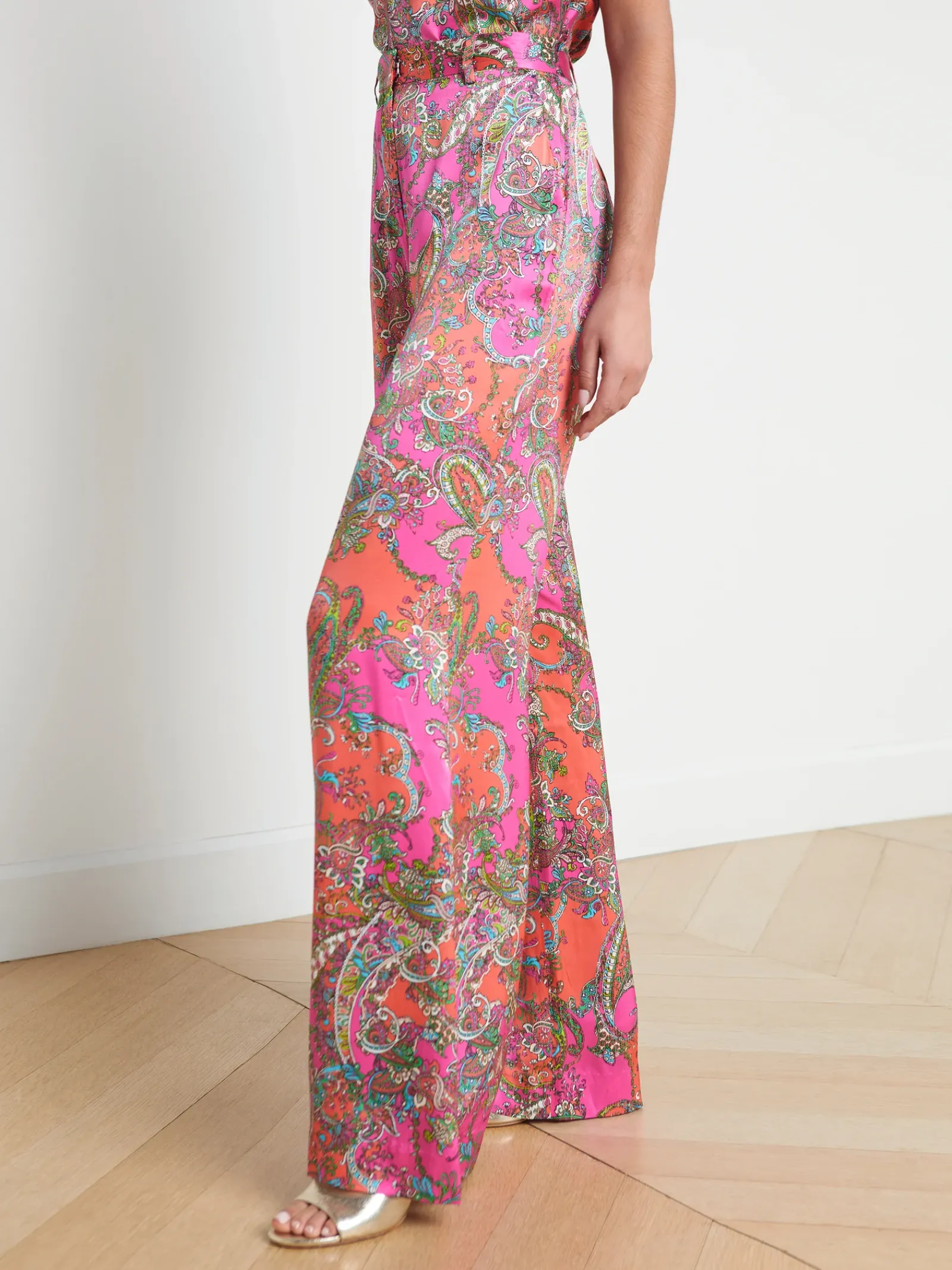 L'AGENCE Sets|Print Edition|Gavin Silk Wide-Leg Pant Rhodamine Multi Bright Pop Paisley