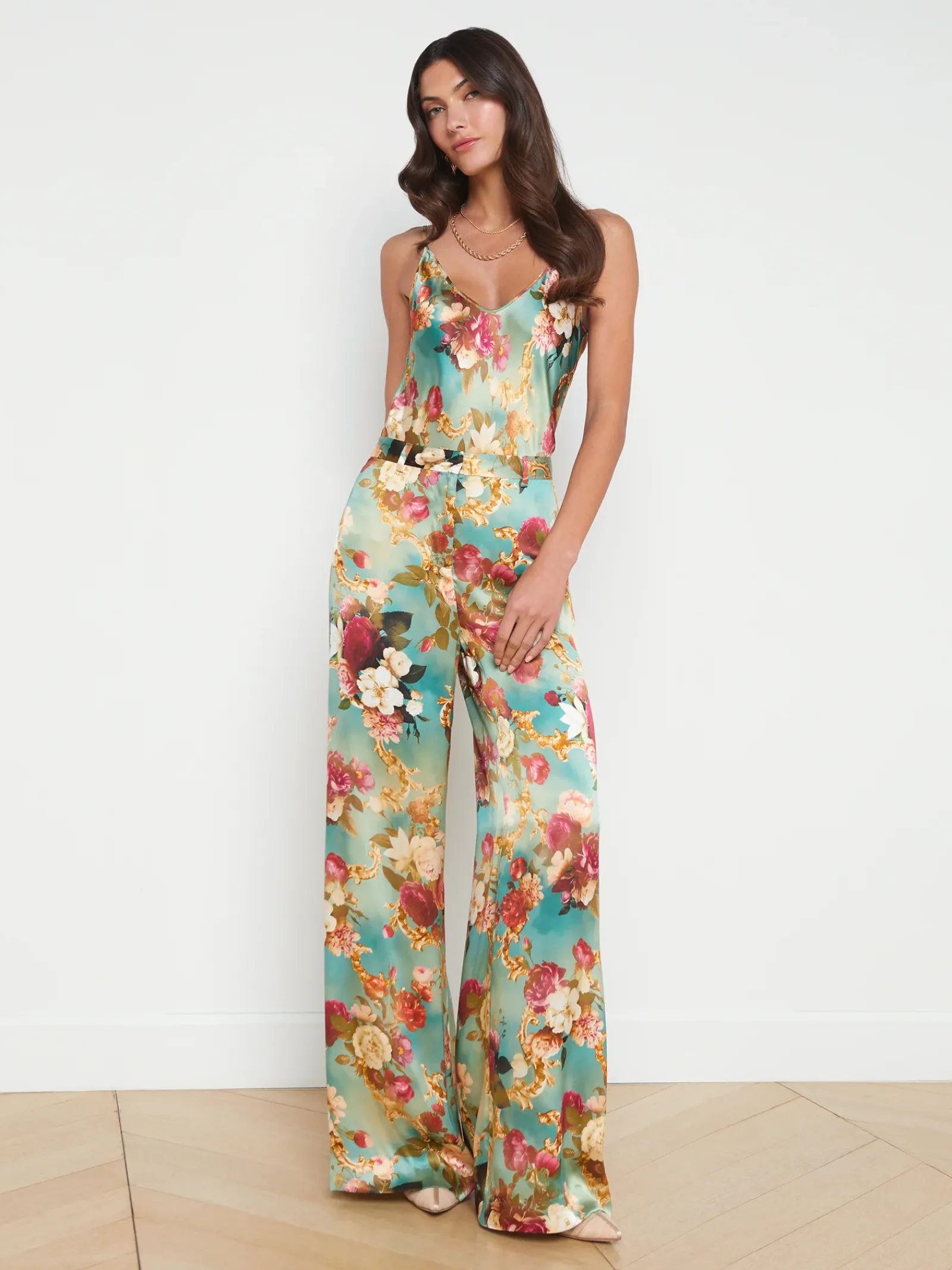 L'AGENCE Sets|Spring '24 Catalog|Gavin Silk Wide-Leg Pant Multi Rococo