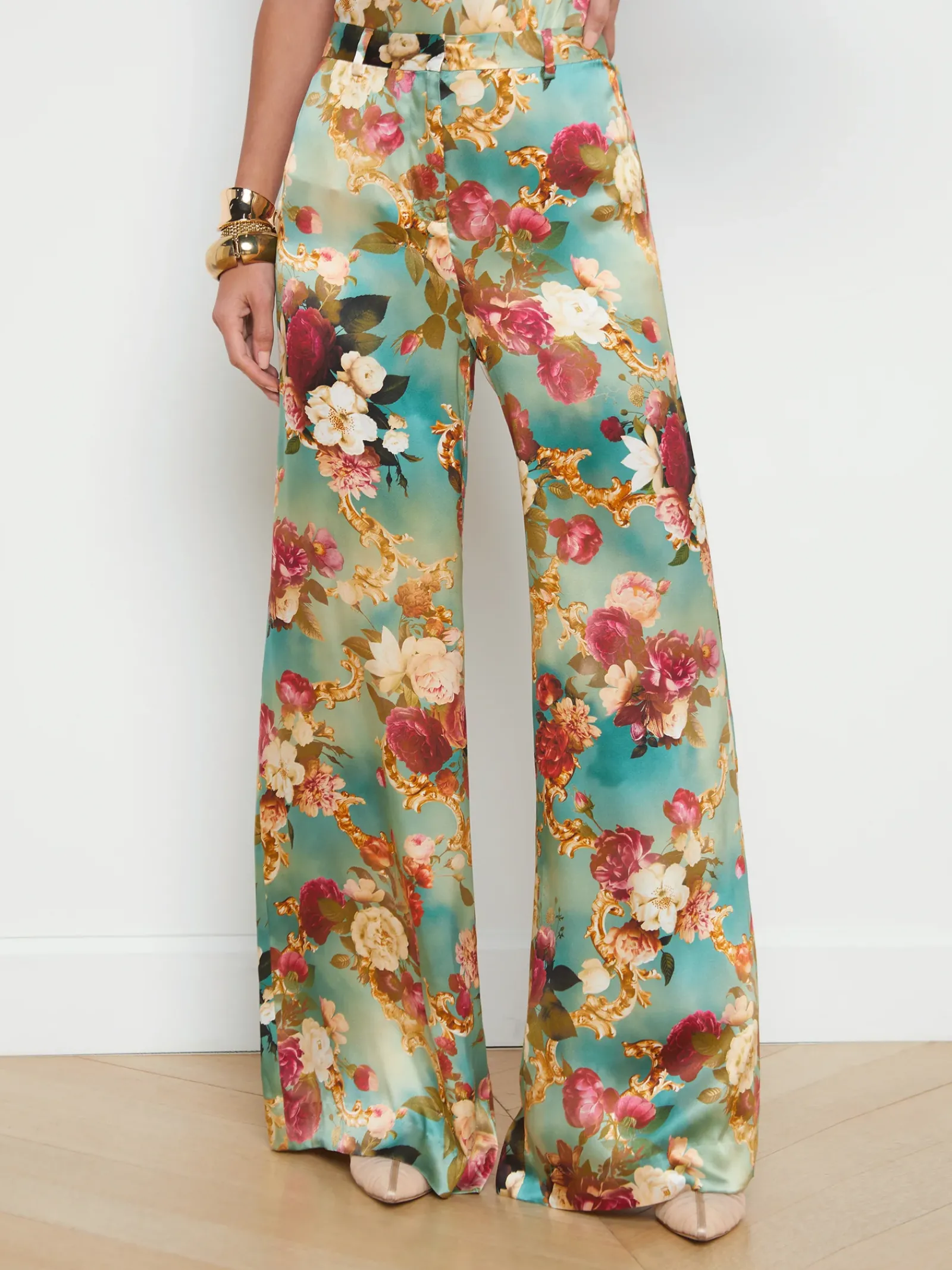 L'AGENCE Sets|Spring '24 Catalog|Gavin Silk Wide-Leg Pant Multi Rococo