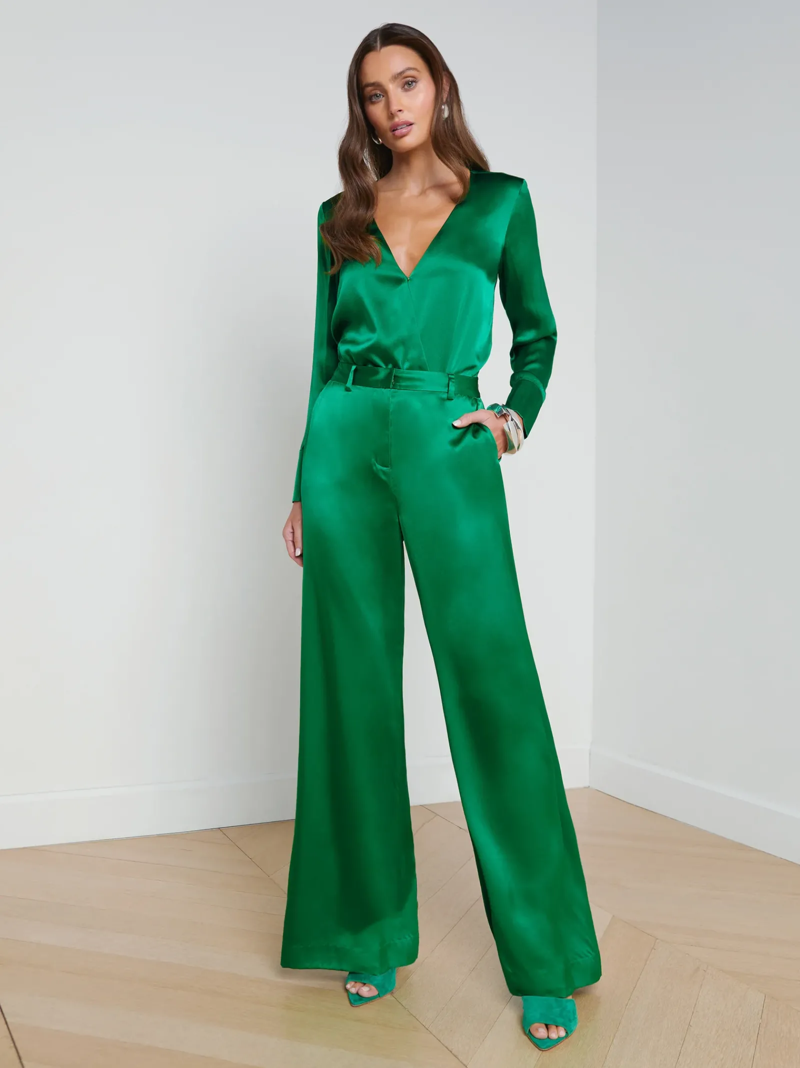 L'AGENCE Sets|Spring Collection|Gavin Silk Wide-Leg Pant Sea Green