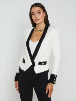 L'AGENCE Spring Collection|Maternity|Georgia Contrast Cardigan Blazer White/Black