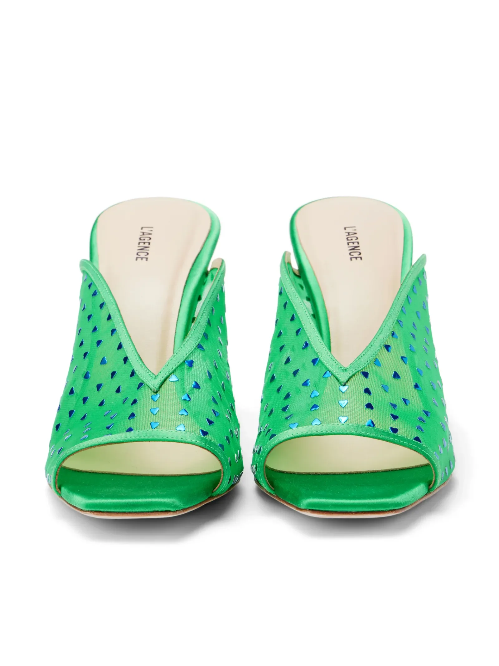 L'AGENCE Resort Collection|Heels & Pumps|Germain Open Toe Mule Amazon Green Satin