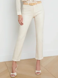 L'AGENCE Spring Collection|Petite|Ginny Coated Straight-Leg Back Zip Jean French Vanilla Coated